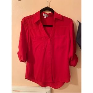 Express Cuffed Portofino Red Blouse
